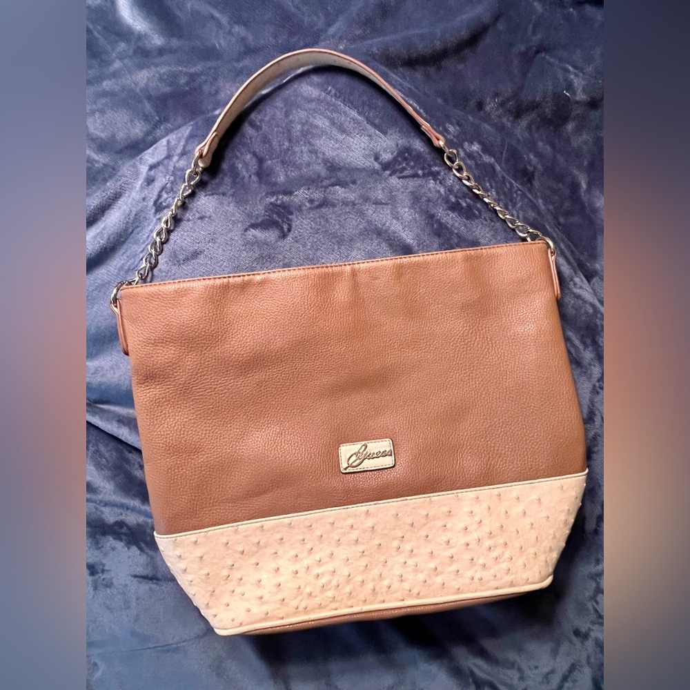 Like new Guess bag, brown with cream ostrich accents